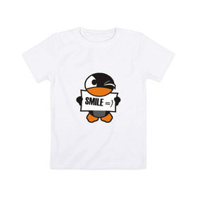 Детская футболка хлопок с принтом Улыбка уточки , 100% хлопок | круглый вырез горловины, полуприлегающий силуэт, длина до линии бедер | Тематика изображения на принте: smie | улыбайтесь | улыбка | утка | уточка
