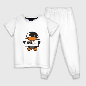 Детская пижама хлопок с принтом Улыбка уточки , 100% хлопок |  брюки и футболка прямого кроя, без карманов, на брюках мягкая резинка на поясе и по низу штанин
 | smie | улыбайтесь | улыбка | утка | уточка