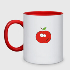 Кружка двухцветная с принтом Smile apple , керамика | объем — 330 мл, диаметр — 80 мм. Цветная ручка и кайма сверху, в некоторых цветах — вся внутренняя часть | apple | smile apple | улыбка | яблоко