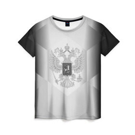 Женская футболка 3D с принтом RUSSIA - Black Collection , 100% полиэфир ( синтетическое хлопкоподобное полотно) | прямой крой, круглый вырез горловины, длина до линии бедер | russia | герб | двуглавый орел | россия | триколор