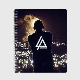 Тетрадь с принтом Linkin Park , 100% бумага | 48 листов, плотность листов — 60 г/м2, плотность картонной обложки — 250 г/м2. Листы скреплены сбоку удобной пружинной спиралью. Уголки страниц и обложки скругленные. Цвет линий — светло-серый
 | Тематика изображения на принте: alternative | bennington | chester | legend | linkin | metal | music | park | rock | stage | альтернатива | беннингтон | вокал | легенда | линкин | метал | музыка | огни | парк | рок | сцена | честер