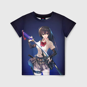 Детская футболка 3D с принтом Anime girl , 100% гипоаллергенный полиэфир | прямой крой, круглый вырез горловины, длина до линии бедер, чуть спущенное плечо, ткань немного тянется | anime | girl | japan | katana | samurai | sword | аниме | девушка | катана | меч | оружие | самурай | япония