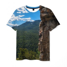 Мужская футболка 3D с принтом climbing , 100% полиэфир | прямой крой, круглый вырез горловины, длина до линии бедер | Тематика изображения на принте: adrenaline | extreme | hiking | mountaineering | mountains | risk | rock climb | rocks | sport | адреналин | альпинизм | высота | горы | риск | скалолазание | скалы | спорт | туризм | экстрим