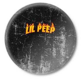 Значок с принтом Lil Fire Peep ,  металл | круглая форма, металлическая застежка в виде булавки | lil peep | rap | густав ор | лил пип | рэп