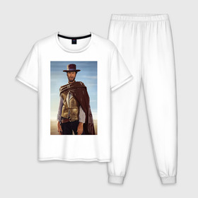 Мужская пижама хлопок с принтом Clint Eastwood , 100% хлопок | брюки и футболка прямого кроя, без карманов, на брюках мягкая резинка на поясе и по низу штанин
 | дикий запад | клинт иствуд | ковбой | техас