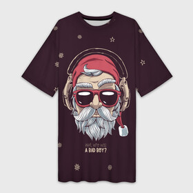 Платье-футболка 3D с принтом Who was a bad boy ,  |  | bad | beard | boy | christmas | hipster | new year | santa | борода | дед мороз | новый год | рождество | санта | хипстер