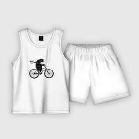 Детская пижама с шортами хлопок с принтом Ежик на велосипеде ,  |  | Тематика изображения на принте: велосипед | ежик
