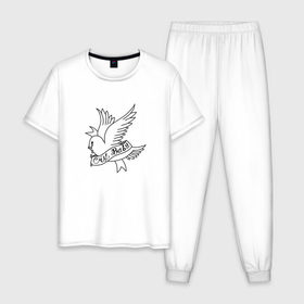 Мужская пижама хлопок с принтом LIL PEEP. Cry Baby , 100% хлопок | брюки и футболка прямого кроя, без карманов, на брюках мягкая резинка на поясе и по низу штанин
 | band | bird | cry baby | emo | lil peep | logo | music | musician | rap | swag | whiner | группа | леттеринг | логотип | музыка | музыкант | нытик | птица | рэп | сваг | шрифт | эмо