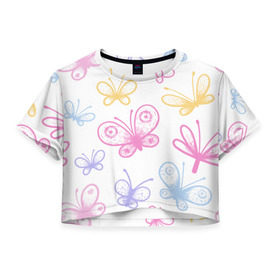 Женская футболка 3D укороченная с принтом Это чудо природы , 100% полиэстер | круглая горловина, длина футболки до линии талии, рукава с отворотами | бабочки | волшебство | крылья | насекомое | полет | природа | сказка | цветное | яркое