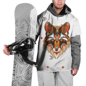 Накидка на куртку 3D с принтом Этнический лис , 100% полиэстер |  | дикая | дикий | лес | лис | лиса | луна | ночь | собака | тьма