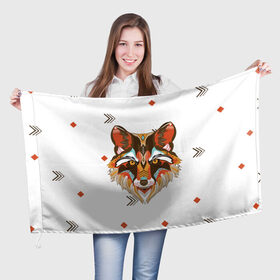 Флаг 3D с принтом Этнический лис , 100% полиэстер | плотность ткани — 95 г/м2, размер — 67 х 109 см. Принт наносится с одной стороны | дикая | дикий | лес | лис | лиса | луна | ночь | собака | тьма