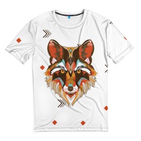Мужская футболка 3D с принтом Этнический лис , 100% полиэфир | прямой крой, круглый вырез горловины, длина до линии бедер | дикая | дикий | лес | лис | лиса | луна | ночь | собака | тьма