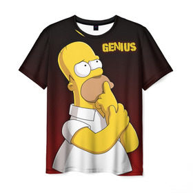 Мужская футболка 3D с принтом Homer GENIUS , 100% полиэфир | прямой крой, круглый вырез горловины, длина до линии бедер | bart | genius | halloween | homer | lisa | simpsons | барт | гений | гомер | лиза | мэгги | симпсоны