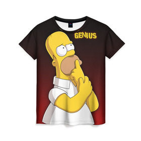 Женская футболка 3D с принтом Homer GENIUS , 100% полиэфир ( синтетическое хлопкоподобное полотно) | прямой крой, круглый вырез горловины, длина до линии бедер | bart | genius | halloween | homer | lisa | simpsons | барт | гений | гомер | лиза | мэгги | симпсоны