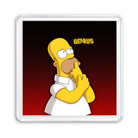 Магнит 55*55 с принтом Homer GENIUS , Пластик | Размер: 65*65 мм; Размер печати: 55*55 мм | bart | genius | halloween | homer | lisa | simpsons | барт | гений | гомер | лиза | мэгги | симпсоны