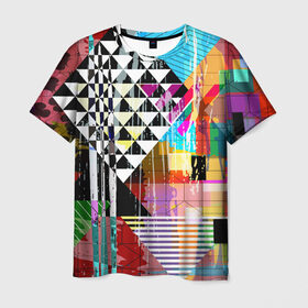 Мужская футболка 3D с принтом abstraction&geometry , 100% полиэфир | прямой крой, круглый вырез горловины, длина до линии бедер | abstraction | geometry | polygon | абстракция | геометрия | грань | краски | кубик | кубики | линии | мозаика | полигон | разноцветные | ребро | текстура | тени | узор