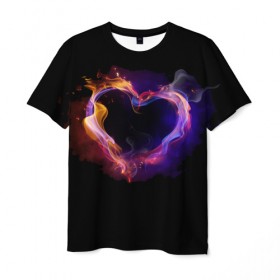 Мужская футболка 3D с принтом Огненное сердце , 100% полиэфир | прямой крой, круглый вырез горловины, длина до линии бедер | Тематика изображения на принте: любовь | огонь | сердце