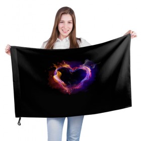 Флаг 3D с принтом Огненное сердце , 100% полиэстер | плотность ткани — 95 г/м2, размер — 67 х 109 см. Принт наносится с одной стороны | любовь | огонь | сердце