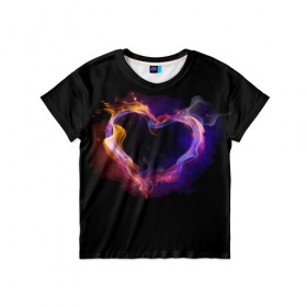 Детская футболка 3D с принтом Огненное сердце , 100% гипоаллергенный полиэфир | прямой крой, круглый вырез горловины, длина до линии бедер, чуть спущенное плечо, ткань немного тянется | Тематика изображения на принте: любовь | огонь | сердце