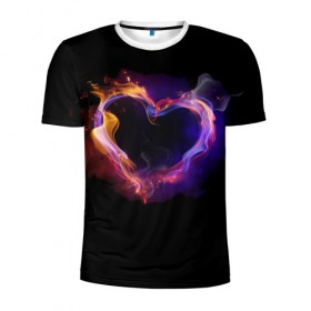 Мужская футболка 3D спортивная с принтом Огненное сердце , 100% полиэстер с улучшенными характеристиками | приталенный силуэт, круглая горловина, широкие плечи, сужается к линии бедра | Тематика изображения на принте: любовь | огонь | сердце