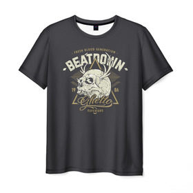 Мужская футболка 3D с принтом Beatdown Ghetto 1986 , 100% полиэфир | прямой крой, круглый вырез горловины, длина до линии бедер | bones | gothic | grunge | horns | lightning | rock and roll | skeleton | skull | tattoo | готика | гранж | кости | молнии | рога | рок н ролл | скелет | тату | череп