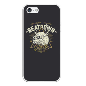 Чехол для iPhone 5/5S матовый с принтом Beatdown Ghetto 1986 , Силикон | Область печати: задняя сторона чехла, без боковых панелей | Тематика изображения на принте: bones | gothic | grunge | horns | lightning | rock and roll | skeleton | skull | tattoo | готика | гранж | кости | молнии | рога | рок н ролл | скелет | тату | череп