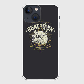 Чехол для iPhone 13 mini с принтом Beatdown Ghetto 1986 ,  |  | bones | gothic | grunge | horns | lightning | rock and roll | skeleton | skull | tattoo | готика | гранж | кости | молнии | рога | рок н ролл | скелет | тату | череп