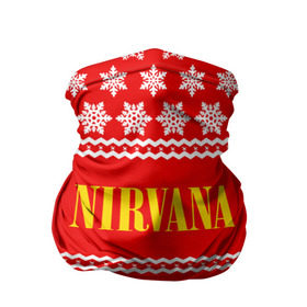 Бандана-труба 3D с принтом Праздничный Nirvana , 100% полиэстер, ткань с особыми свойствами — Activecool | плотность 150‒180 г/м2; хорошо тянется, но сохраняет форму | cobain | kurt | nirvana | альтернативный | гранж | группа | дональд | знак | кобейн | красный | курт | музыка | музыкант | надпись | нервана | нирвана | новогодний | новоселич | новый год | певец | праздник