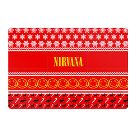 Магнитный плакат 3Х2 с принтом Праздничный Nirvana , Полимерный материал с магнитным слоем | 6 деталей размером 9*9 см | cobain | kurt | nirvana | альтернативный | гранж | группа | дональд | знак | кобейн | красный | курт | музыка | музыкант | надпись | нервана | нирвана | новогодний | новоселич | новый год | певец | праздник