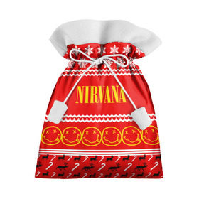 Подарочный 3D мешок с принтом Праздничный Nirvana , 100% полиэстер | Размер: 29*39 см | cobain | kurt | nirvana | альтернативный | гранж | группа | дональд | знак | кобейн | красный | курт | музыка | музыкант | надпись | нервана | нирвана | новогодний | новоселич | новый год | певец | праздник