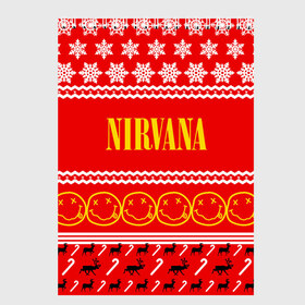 Скетчбук с принтом Праздничный Nirvana , 100% бумага
 | 48 листов, плотность листов — 100 г/м2, плотность картонной обложки — 250 г/м2. Листы скреплены сверху удобной пружинной спиралью | cobain | kurt | nirvana | альтернативный | гранж | группа | дональд | знак | кобейн | красный | курт | музыка | музыкант | надпись | нервана | нирвана | новогодний | новоселич | новый год | певец | праздник