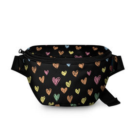 Поясная сумка 3D с принтом Разноцветные сердечки , 100% полиэстер | плотная ткань, ремень с регулируемой длиной, внутри несколько карманов для мелочей, основное отделение и карман с обратной стороны сумки застегиваются на молнию | 14 | love | валентин | губы | день | любовь | подарок | поцелуй | сердце | страсть | февраль