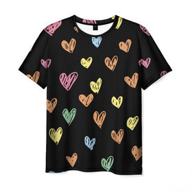Мужская футболка 3D с принтом Разноцветные сердечки , 100% полиэфир | прямой крой, круглый вырез горловины, длина до линии бедер | 14 | love | валентин | губы | день | любовь | подарок | поцелуй | сердце | страсть | февраль