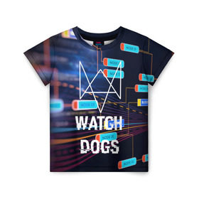 Детская футболка 3D с принтом Watch Dogs , 100% гипоаллергенный полиэфир | прямой крой, круглый вырез горловины, длина до линии бедер, чуть спущенное плечо, ткань немного тянется | game | wath dogs 2 | город | девушка | дрон | игры | компьютеры | пистолет | телефон | технологии | хакер