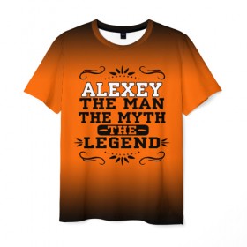 Мужская футболка 3D с принтом Алексей , 100% полиэфир | прямой крой, круглый вырез горловины, длина до линии бедер | legend | name | names | with name | алексей | имена | именная | именные | имя | легенда | леша | с именем | эмблема