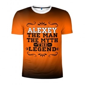 Мужская футболка 3D спортивная с принтом Алексей , 100% полиэстер с улучшенными характеристиками | приталенный силуэт, круглая горловина, широкие плечи, сужается к линии бедра | legend | name | names | with name | алексей | имена | именная | именные | имя | легенда | леша | с именем | эмблема