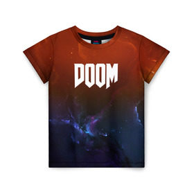 Детская футболка 3D с принтом DOOM SPACE GAME , 100% гипоаллергенный полиэфир | прямой крой, круглый вырез горловины, длина до линии бедер, чуть спущенное плечо, ткань немного тянется | 