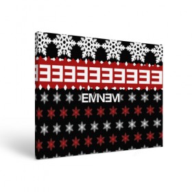 Холст прямоугольный с принтом Праздничный Eminem , 100% ПВХ |  | hip hop | hiphop | mc | rap | брюс | еменем | еминем | зачитал | знак | красный | маршалл | мс | мэтерс | надпись | новогодний | новый год | праздник | реп | репер | речитатив | рождество | рэп | рэпер | снежинки | хип