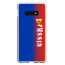 Чехол для Samsung S10E с принтом RUSSIA SPORT , Силикон | Область печати: задняя сторона чехла, без боковых панелей | russia | белый | болельщик | герб | двуглавый орел | корона | красный | лошадь | модные | надписи | орел | патриот | россия | синий | спорт | спортивные | триколор | униформа | фанат | цвет