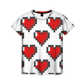 Женская футболка 3D с принтом Пиксельные сердечки , 100% полиэфир ( синтетическое хлопкоподобное полотно) | прямой крой, круглый вырез горловины, длина до линии бедер | 14 | love | валентин | губы | день | любовь | подарок | поцелуй | сердце | страсть | февраль