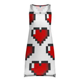 Платье-майка 3D с принтом Пиксельные сердечки , 100% полиэстер | полуприлегающий силуэт, широкие бретели, круглый вырез горловины, удлиненный подол сзади. | 14 | love | валентин | губы | день | любовь | подарок | поцелуй | сердце | страсть | февраль