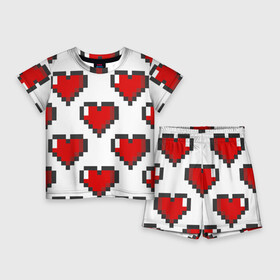 Детский костюм с шортами 3D с принтом Пиксельные сердечки ,  |  | 14 | love | валентин | губы | день | любовь | подарок | поцелуй | сердце | страсть | февраль