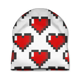 Шапка 3D с принтом Пиксельные сердечки , 100% полиэстер | универсальный размер, печать по всей поверхности изделия | 14 | love | валентин | губы | день | любовь | подарок | поцелуй | сердце | страсть | февраль