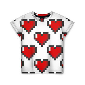 Детская футболка 3D с принтом Пиксельные сердечки , 100% гипоаллергенный полиэфир | прямой крой, круглый вырез горловины, длина до линии бедер, чуть спущенное плечо, ткань немного тянется | 14 | love | валентин | губы | день | любовь | подарок | поцелуй | сердце | страсть | февраль