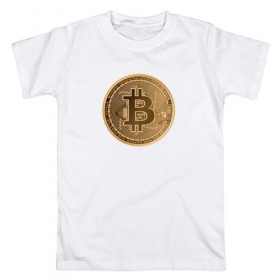 Мужская футболка хлопок с принтом Bitcoin , 100% хлопок | прямой крой, круглый вырез горловины, длина до линии бедер, слегка спущенное плечо. | 