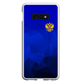 Чехол для Samsung S10E с принтом RUSSIA SPORT , Силикон | Область печати: задняя сторона чехла, без боковых панелей | russia | белый | болельщик | герб | двуглавый орел | корона | красный | лошадь | модные | надписи | орел | патриот | россия | синий | спорт | спортивные | триколор | униформа | фанат | цвет