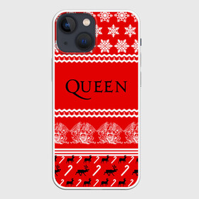 Чехол для iPhone 13 mini с принтом Праздничный Queen ,  |  | Тематика изображения на принте: paul rodg | queen | quen | брайан мэй | глэм | группа | джон дикон | знак | квин | королева | красный | куин | меркури | меркьюри | мэркури | надпись | новогодний | новый год | поп | праздник | роджер тейлор