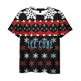 Мужская футболка 3D с принтом Праздничный Ice Cube , 100% полиэфир | прямой крой, круглый вырез горловины, длина до линии бедер | hip hop | hiphop | ice cube | mc | n.w.a | rap | айс | джексон | западное по | знак | красный | куб | кубе | кубик льда | кьюб | мс | надпись | новогодний | новый год | о ши | оши | праздник | реп | репер | речитатив | рождество