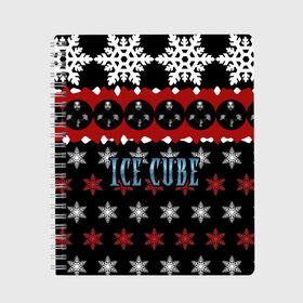 Тетрадь с принтом Праздничный Ice Cube , 100% бумага | 48 листов, плотность листов — 60 г/м2, плотность картонной обложки — 250 г/м2. Листы скреплены сбоку удобной пружинной спиралью. Уголки страниц и обложки скругленные. Цвет линий — светло-серый
 | Тематика изображения на принте: hip hop | hiphop | ice cube | mc | n.w.a | rap | айс | джексон | западное по | знак | красный | куб | кубе | кубик льда | кьюб | мс | надпись | новогодний | новый год | о ши | оши | праздник | реп | репер | речитатив | рождество