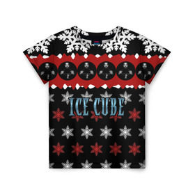 Детская футболка 3D с принтом Праздничный Ice Cube , 100% гипоаллергенный полиэфир | прямой крой, круглый вырез горловины, длина до линии бедер, чуть спущенное плечо, ткань немного тянется | Тематика изображения на принте: hip hop | hiphop | ice cube | mc | n.w.a | rap | айс | джексон | западное по | знак | красный | куб | кубе | кубик льда | кьюб | мс | надпись | новогодний | новый год | о ши | оши | праздник | реп | репер | речитатив | рождество